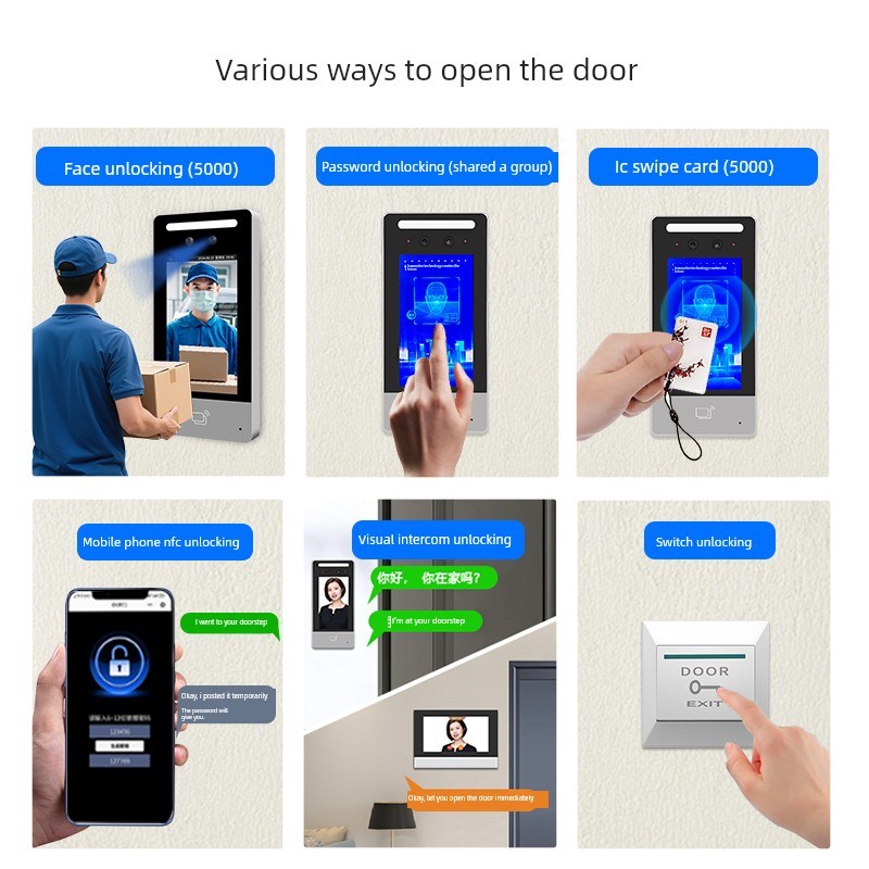 人脸识别可视对讲系统手机遥控门机室内机双向呼叫可视智能门锁