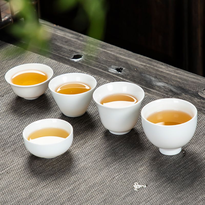 纯白陶瓷茶杯10只装 德化高白瓷功夫茶具套装家用简约品茗普王金