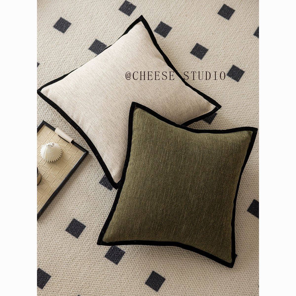 法式中古风抱枕新中式黑边复古绿南洋美式风客厅沙发腰靠枕北欧