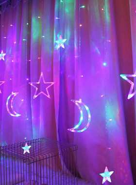 太阳能星星窗帘灯LED星月灯串户外防水庭院装饰彩灯装饰灯超亮