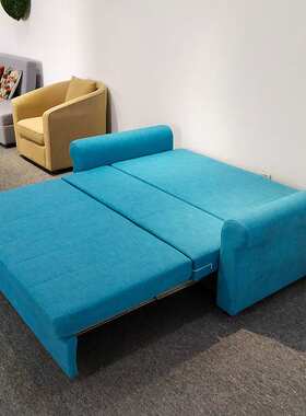 现代简约蓝绿色拆洗棉麻双人小户型客厅卧室折叠储物多功能沙发床