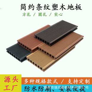 塑木地板户外140*25条纹庭院露台栈道花园圆孔实心室外木塑地板