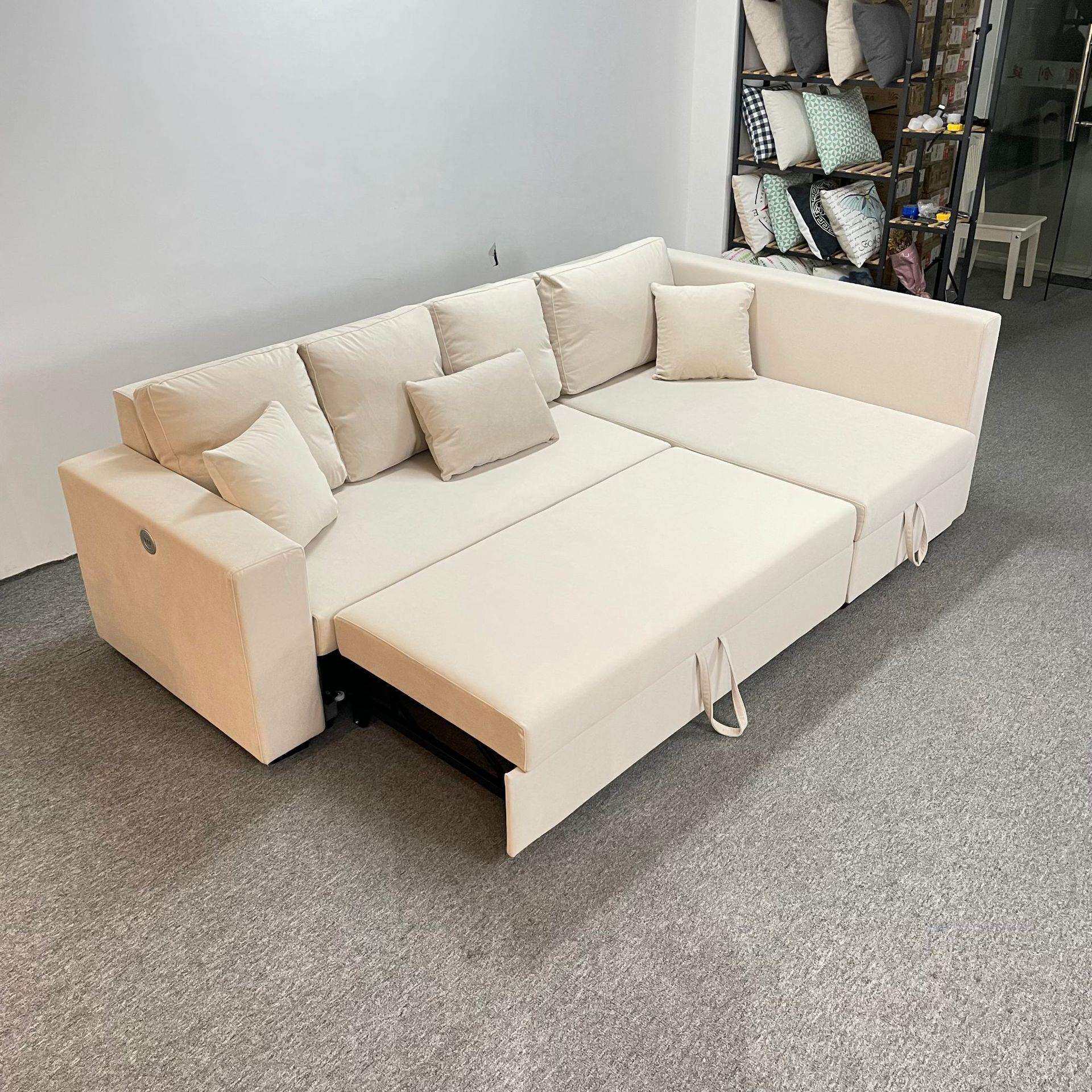 现代转角沙发床科技绒折叠两用小户型客厅带贵妃多功能可收纳储物