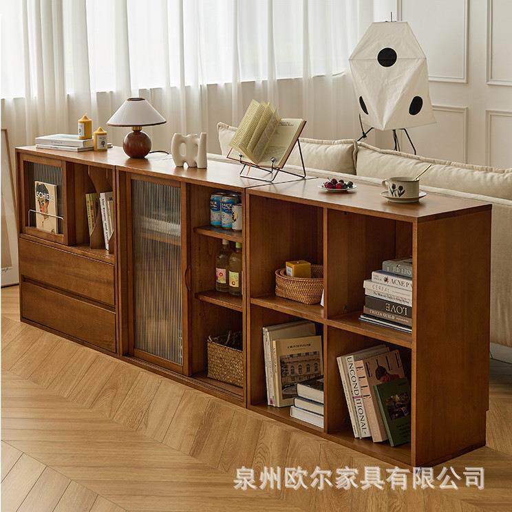 北欧实木书柜组合客厅简约收纳展示隔断柜餐厅落地碗碟置物餐边柜