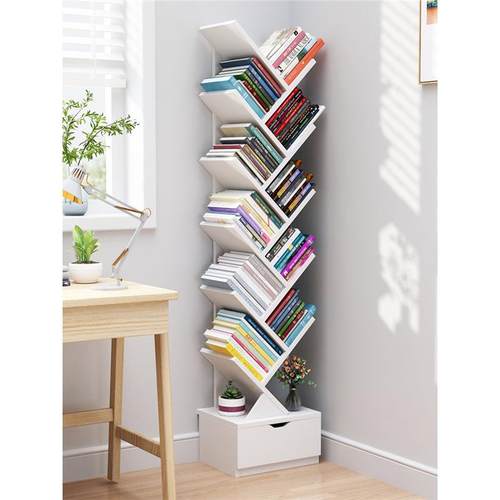 简易儿童小书架落地置物架一体靠墙客厅实木书柜不占地方空间学生