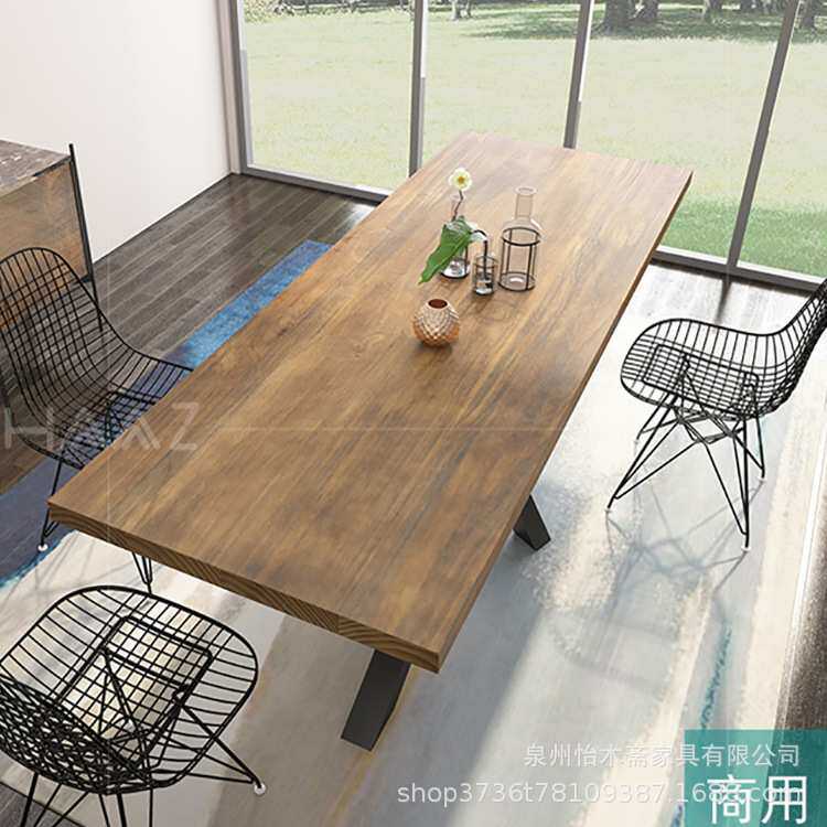 美式工业风实木办公桌创意设计酒吧桌子餐厅个性复古会议多人桌