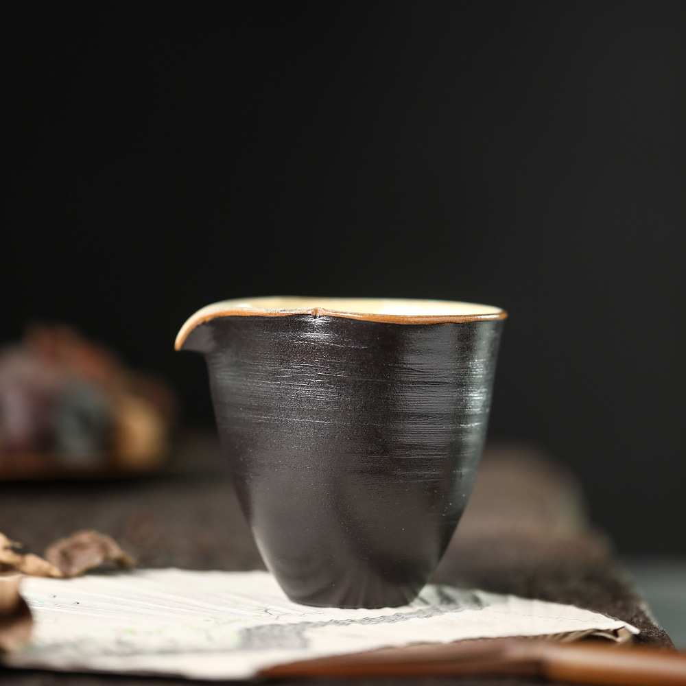 晴先生紫金口 日式复古粉引黑釉描金公道杯 葫芦茶海分茶器