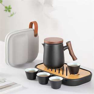 陶瓷旅行茶具小套装便携式快客杯泡茶壶茶杯户外露营一壶四杯套装