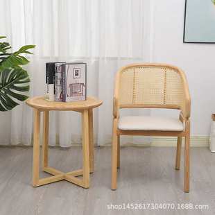 北欧白蜡木藤编椅子实木扶手靠背咖啡厅桌椅餐厅民宿酒店餐椅家用
