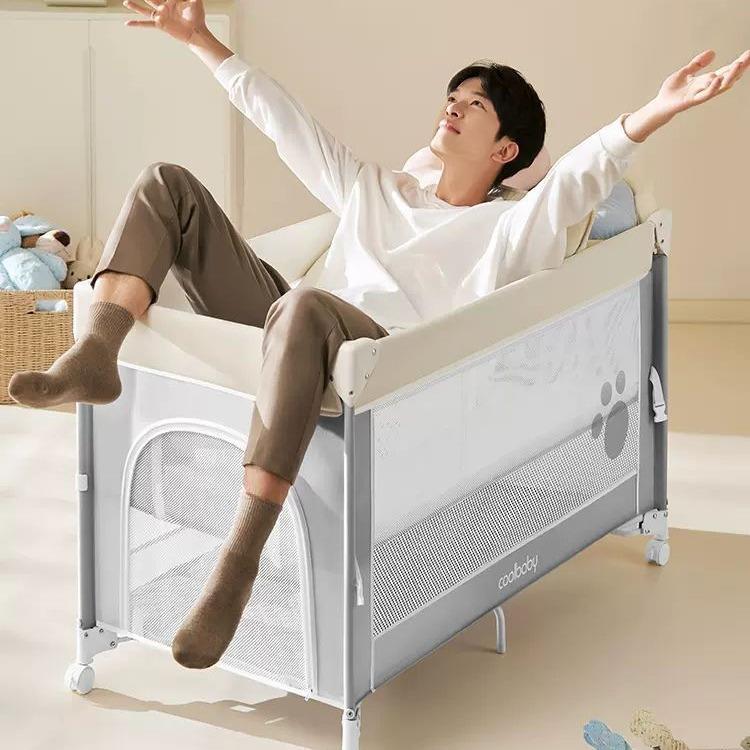 coolbaby婴儿床全家桶可调节高度移动拼接床多功能折叠新生宝宝床