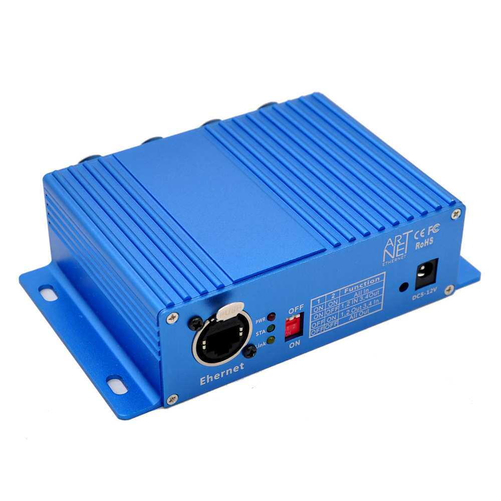 蓝色Artnet舞台灯光4口双向网络信号传输控制器4路输出DMX512控台
