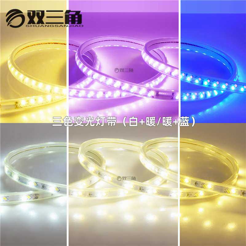 高压led灯带 三色变光户外双排三排防水灯条家用氛围变色客厅吊顶