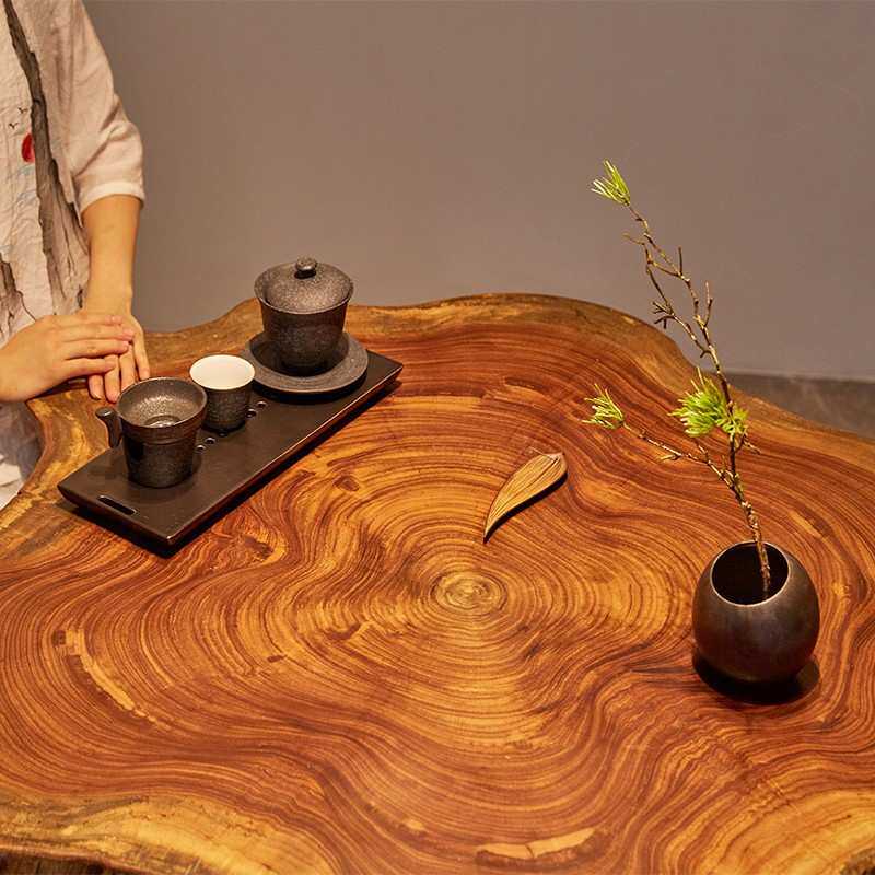 实木茶几乌金木小茶桌椅组合原生态圆台阳台庭院民宿樟木休闲花园