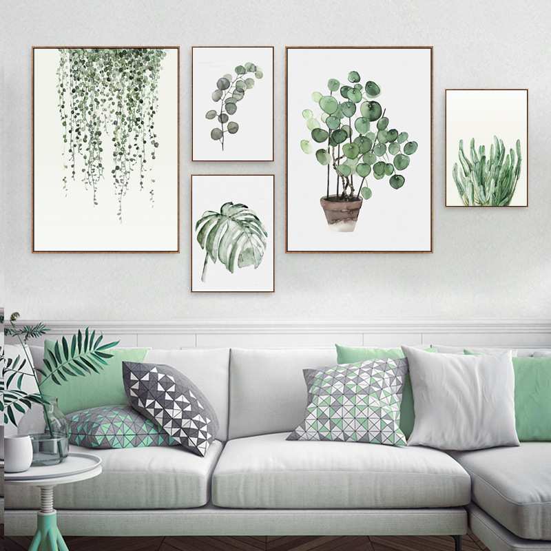 北欧风格绿植装饰画客厅照片墙组合植物盆栽壁画简约清新卧室挂画