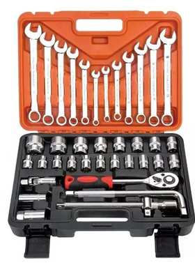 双色盒25PC件套汽机修套装组合24齿棘轮快速扳手铬钒钢套筒接杆