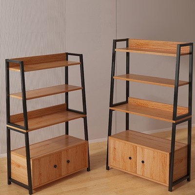 多层置物架落地收纳架带柜门储物展示架家用柜子多功能梯形货架