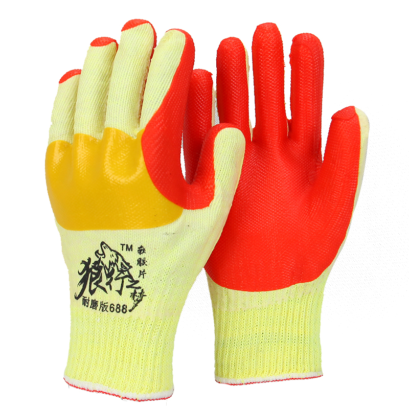 狼行之梦688软胶片手套工地劳动透气耐磨劳保乳胶钢筋架子工手套
