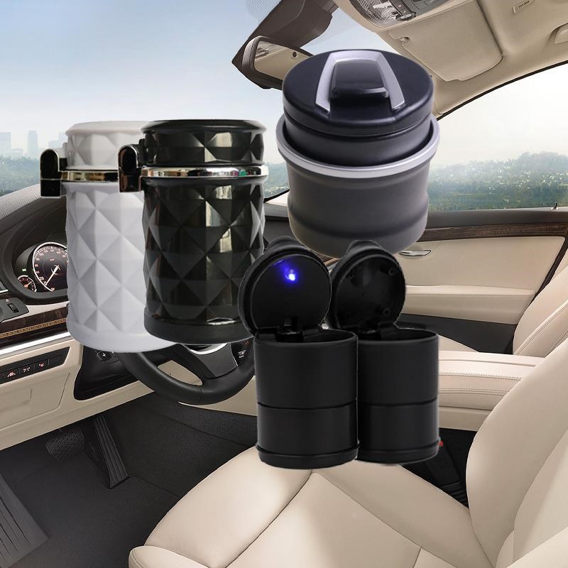汽车用4s带灯烟灰缸 创意车内用耐高温烟灰缸 车载LED带盖烟灰缸