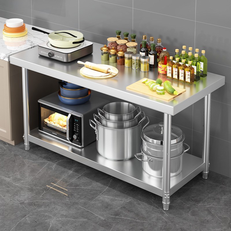 加厚不锈钢工作台商用双层操作台厨房案板切菜剁骨工作台多层架子