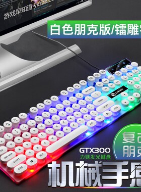 力美GTX300朋克圆键帽键盘鼠标套装发光机械手感电脑游戏键鼠套装
