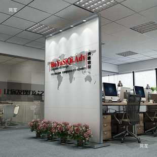 公司形象背景LOGO墙设计企业入户玄关前台进门隔档断屏风可移动