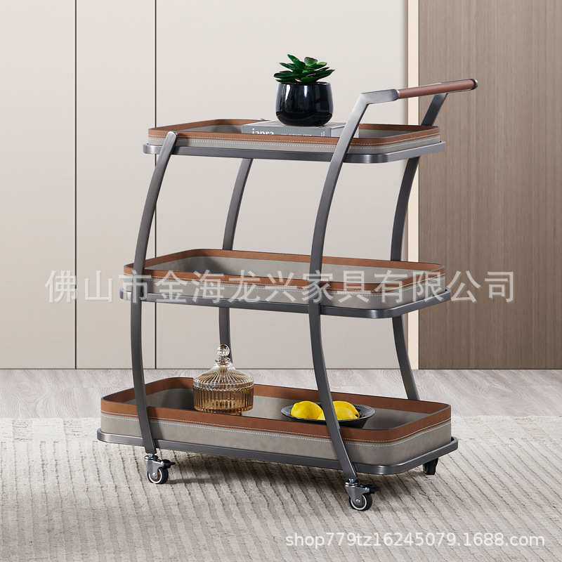 设计师款意式极简小推车储物餐厅轻奢创意移动马鞍皮三层边几