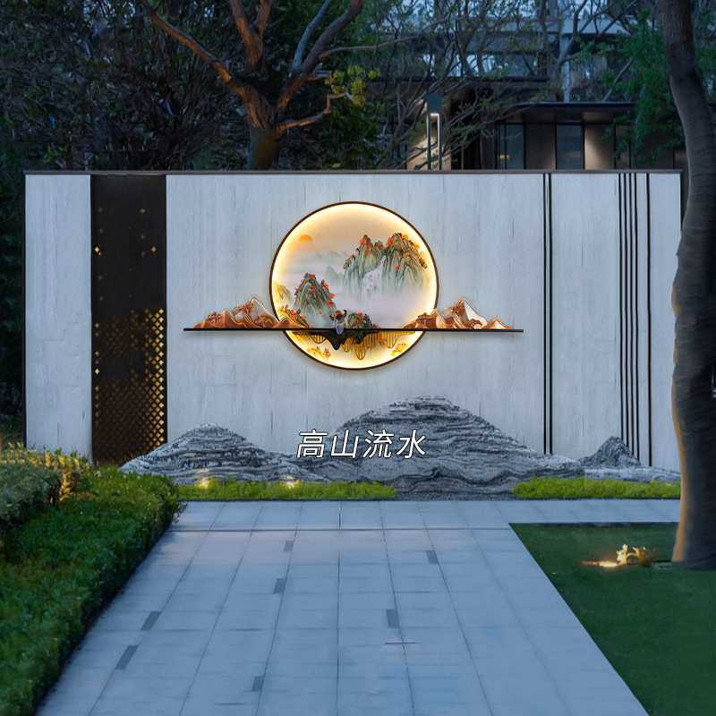 新中式壁画灯迎客松壁挂灯庭院户外防水壁灯别墅外墙影壁墙氛围灯