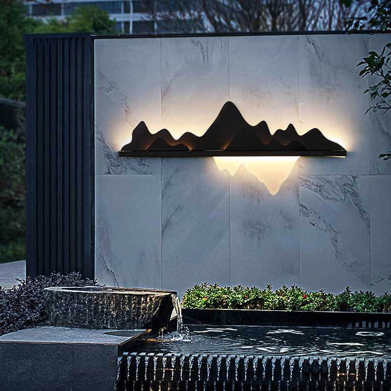 新中式园林花园围墙户外防水壁灯中国风庭院露台别墅山水壁画灯具