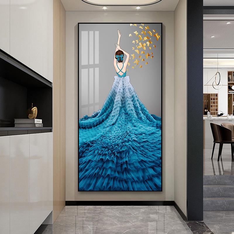 轻奢风玄关装饰挂画美女艺术人物装饰画竖版走廊过道墙壁画简约