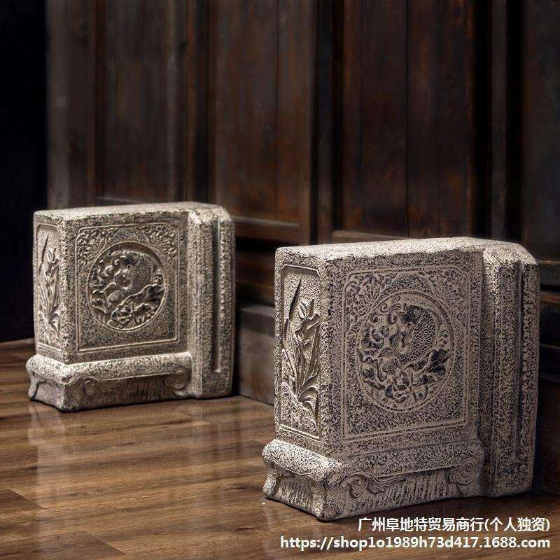 仿古中式摆件门墩抱鼓石门当户对别墅庭院子民宿大门口两侧仿石墩
