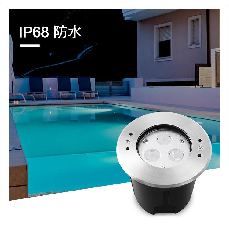 IP68嵌入式水底灯泳池灯七彩地埋灯圆形不锈钢户外台阶水下灯3W6W