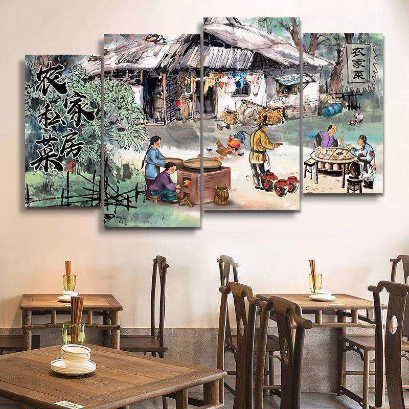 饭店装饰画餐馆餐饮店挂画农家乐复古江南农村田园农庄饭店墙壁画