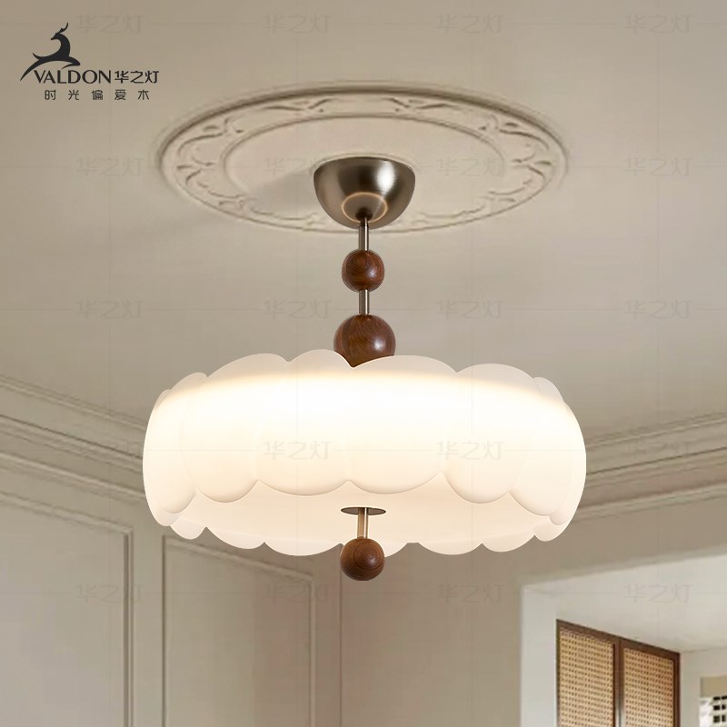 【晚尔】卧室灯 黑胡桃中古复古奶油风主卧吊灯儿童房护眼吸顶灯