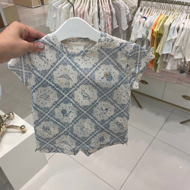 韩国童装 25夏新款男女童宝宝时尚洋气复古印花短袖T恤 短裤套装,童装/婴儿装/亲子装,套装,淘宝优惠券,粉丝福利购,淘宝优惠卷