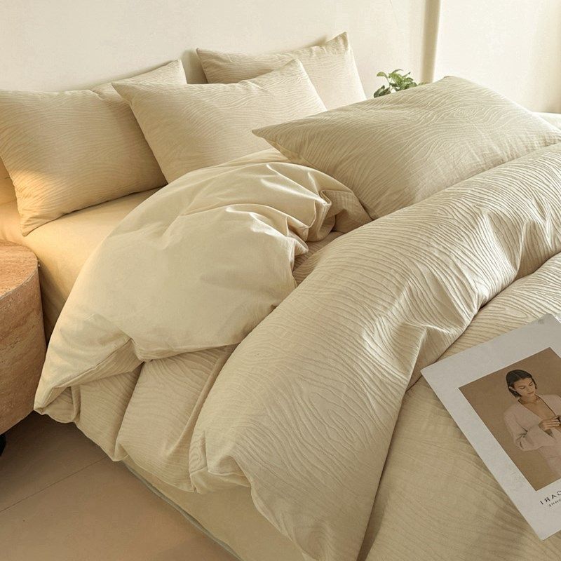 轻奢风高级感水洗棉四件套纯色被套床单三件套非纯棉全棉床上用品,床上用品,学生床品套件,淘宝优惠券,粉丝福利购,淘宝优惠卷