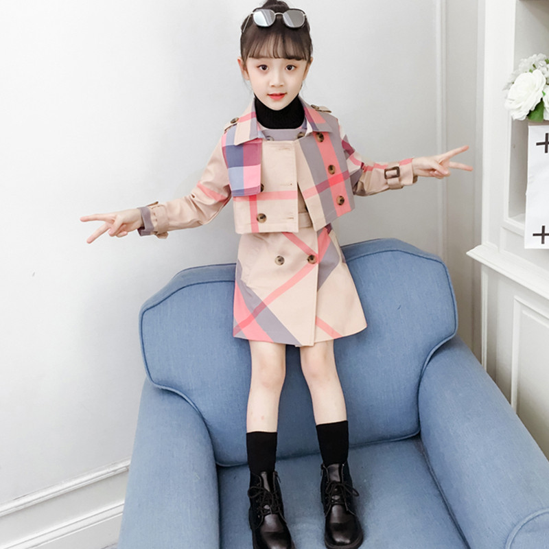 女童网红套装2021春装新款洋气英伦格子背心裙外套风衣两件套,童装/婴儿装/亲子装,风衣,淘宝优惠券,粉丝福利购,淘宝优惠卷