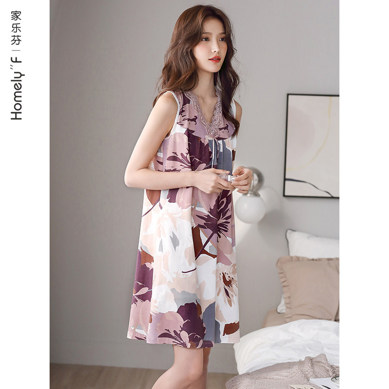 睡裙女士睡衣裙子夏季夏天薄款纯棉背心无袖中长款中年妈妈加大码