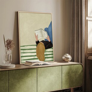 卧室床头装饰画轻奢高级感抽象人物壁画餐厅原木风画女生阅读挂画