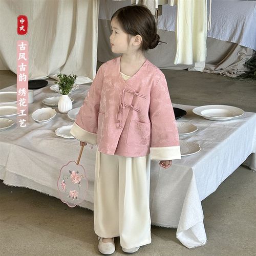 女童新中式旗袍上衣套装2024春季新品中国风复古女宝宝汉服儿童装