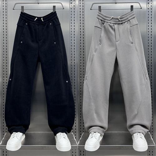 卫裤男2024秋冬新款纯色加绒加厚休闲裤宽松百搭时尚弯刀裤子男潮