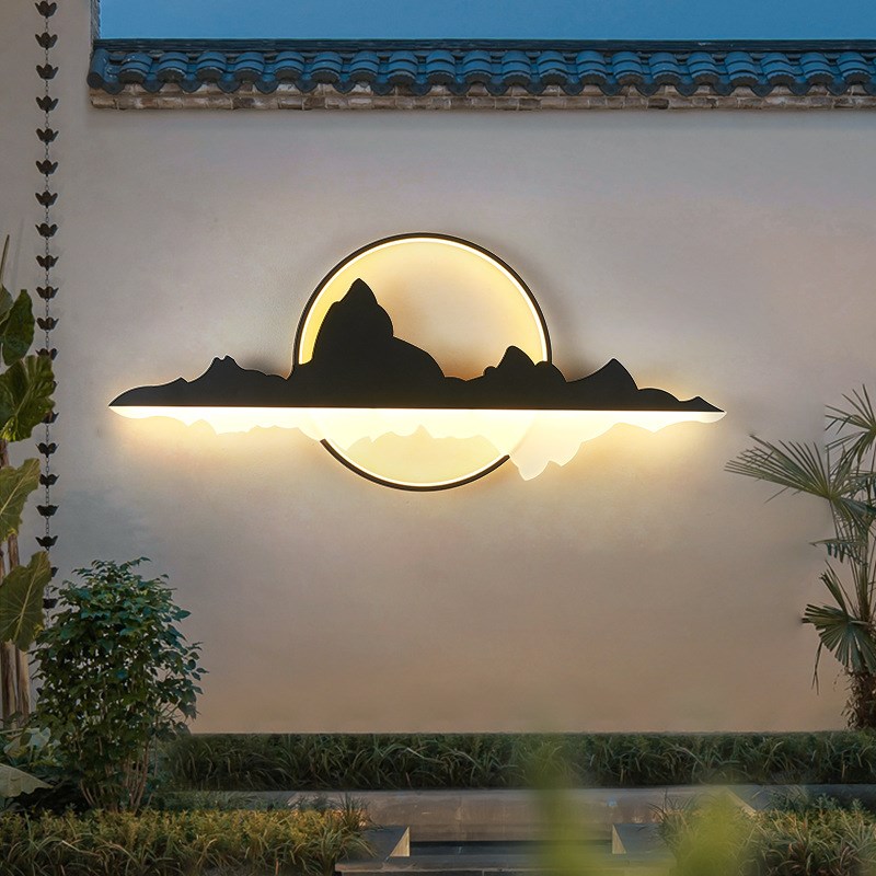 庭院灯太阳能户外新中式影壁墙装饰灯F室外别墅围墙造景山水景观