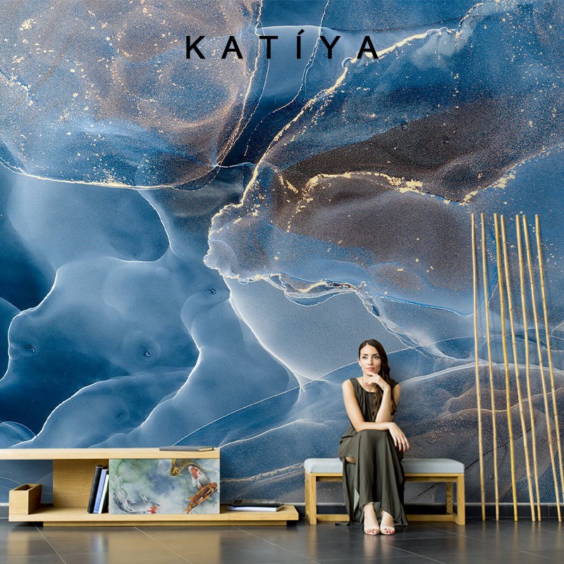 Katiya抽象北欧大理石轻奢墙布电视背景墙壁纸艺术定V制壁画客厅3