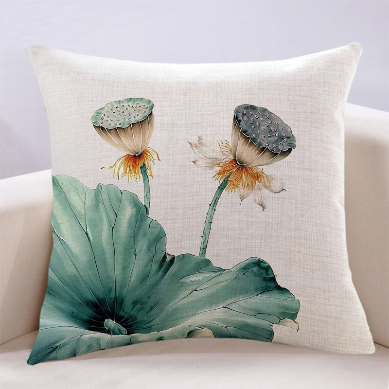 现代新中式荷花客厅沙发抱枕民宿床上酒J店搭配靠垫茶楼禅意椅靠