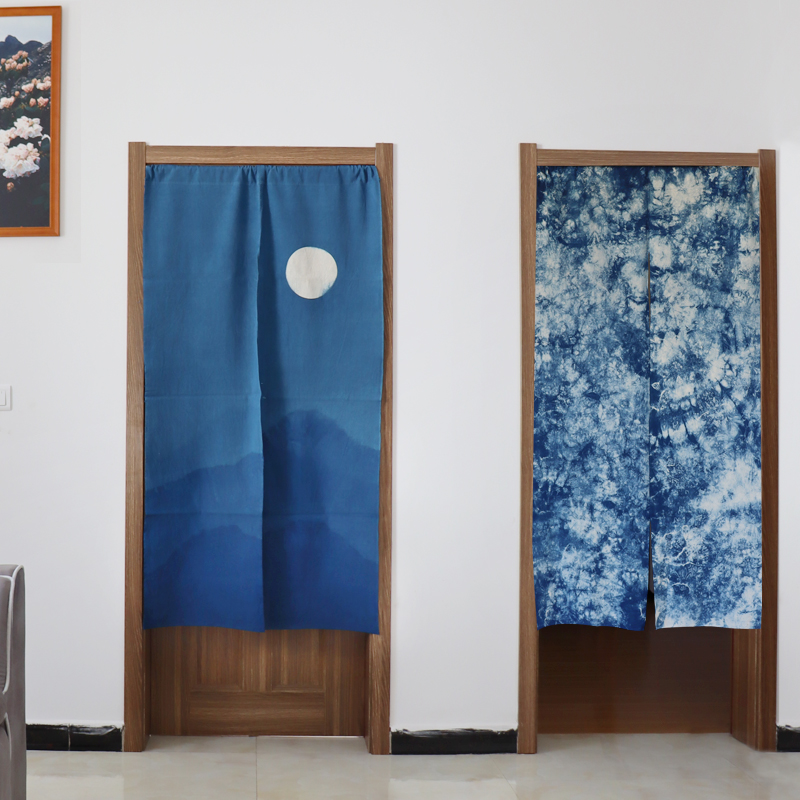 蓝山手工扎染和风日式门帘u 民宿玄关植物蓝染遮光隔断棉布帘挂帘