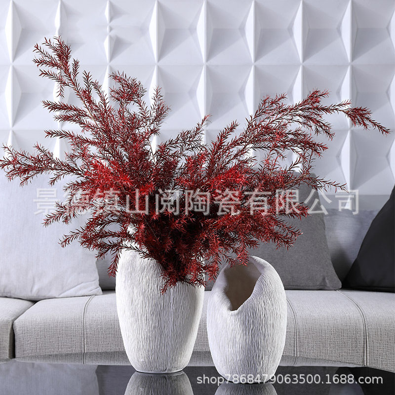 现代简约素烧珊瑚纹摆件家用客厅茶几插花样板间手工花瓶复古软装