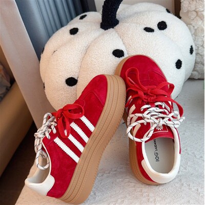 IG~2025女板鞋春季新款厚底百搭舒适系带磨砂皮学院风休闲鞋7-715