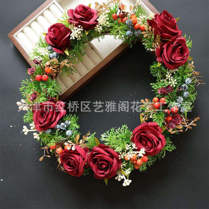 亚马逊跨境婚礼派对宴会装饰品悬挂式门楣装饰藤条花环红色