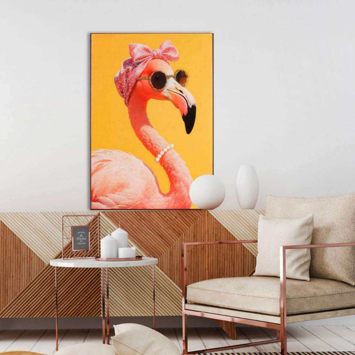 外贸海外订单爆款火烈鸟晶瓷镶钻客厅装饰画卡通动物餐厅挂画摆画
