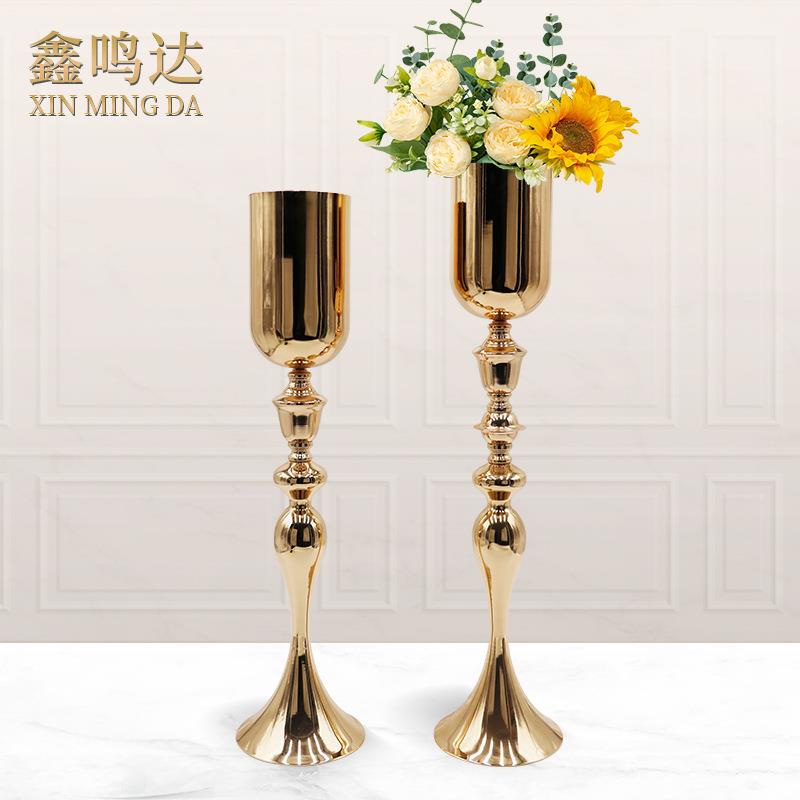 桌花架子婚庆婚礼道具欧式铁艺花器主桌装饰插花器金色器皿摆件