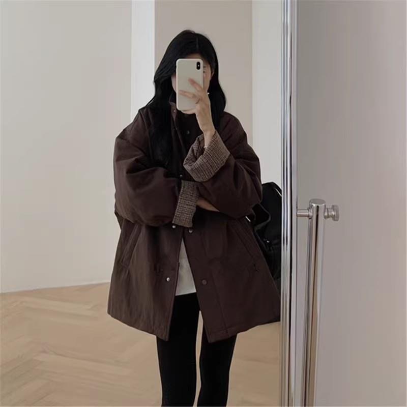 韩系轻薄羽绒棉服女冬季2025新款韩版宽松休闲保暖中长款夹棉外套